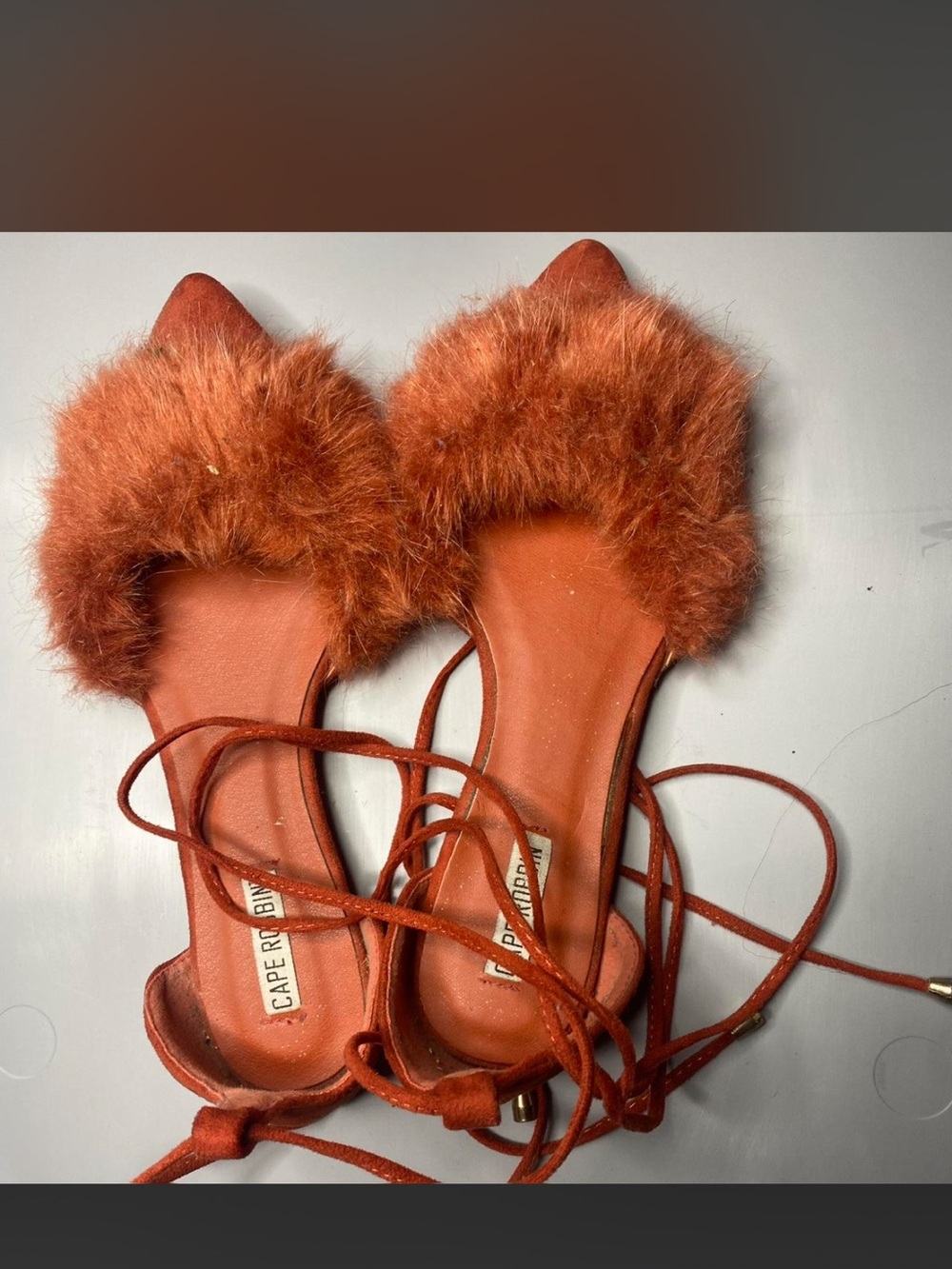 Cape Robbin Burnt Orange Faux Fur Lace-Up Mules